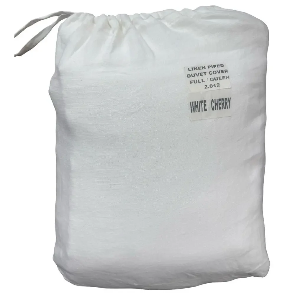 Quince European Linen Piped Duvet Cover Full Queen White Cherry NWOT Linen